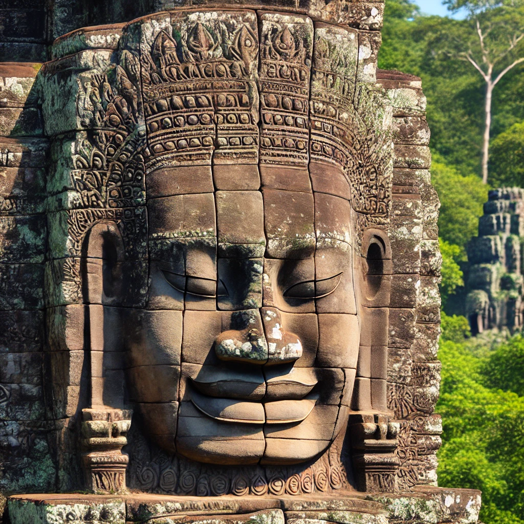 Ancient stone faces of Bayon temple in Angkor, Cambodia